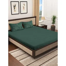 KLOTTHE Green 300 TC Wool Double Bed Bedsheet With 2 Pillow Covers-picture-29