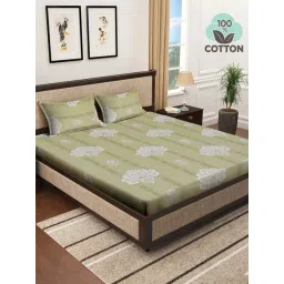 Klotthe Green 400 TC Cotton Double Book Fold Bedsheet with 2 Pillow Covers-picture-18