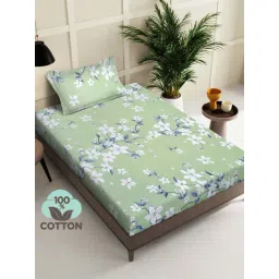 Klotthe Green 400 TC Cotton Single Bedsheet with Pillow Cover-picture-12