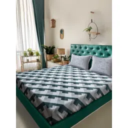 Klotthe Green Cotton Printed 400 TC King Flat Bedsheet with 2 Pillow Covers-picture-22