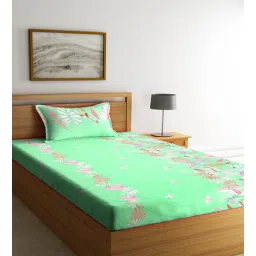 klotthe Green Floral 300 TC Cotton Single Bedsheet with 1 Pillow Cover-picture-30