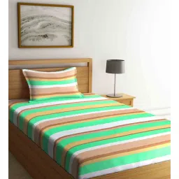 klotthe Green Geometric 210 TC Poly Cotton 1 Single Bedhseet with 1 Pillow Cover-picture-14