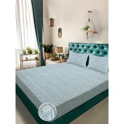 KLOTTHE Green Polycotton Floral Fine Fitted 300 GSM King Bedsheets-picture-26