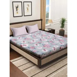 Klotthe Grey 300 TC Polycotton Double Bedsheet with 2 Pillow Covers-picture-34