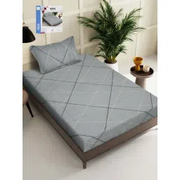 Klotthe Grey 300 TC Polycotton Single Book Fold Bedsheet with Pillow Cover-picture-34
