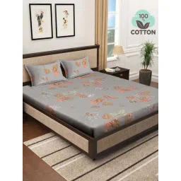 Klotthe Grey 400 TC Cotton Double Book Fold Bedsheet with 2 Pillow Covers-picture-27