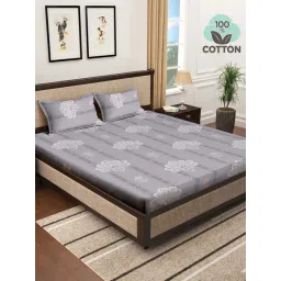 Klotthe Grey 400 TC Cotton Double Elastic Bedsheet with 2 Pillow Covers-picture-38