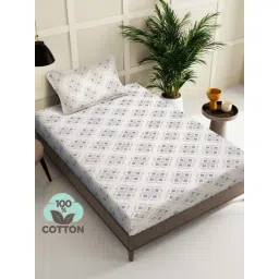 Klotthe Grey 400 TC Cotton Single Elastic Bedsheet with Pillow Cover-picture-14