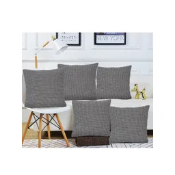KLOTTHE Grey 5 Pieces Self Design Pure Cotton Cushion Covers-picture-37