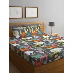KLOTTHE Grey & Orange Cartoon Character Printed 300 TC King Bedsheet With 2 Pillow covers-picture-19