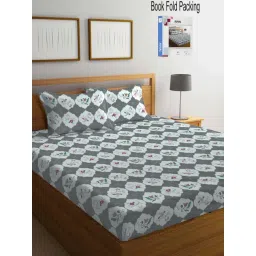 Klotthe Grey & White Cotton Blend 300 TC Super King Double Bed Sheet With 2 Pillow Covers-picture-19