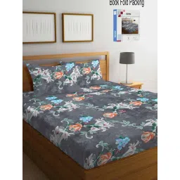 Klotthe Grey Cotton Blend 300 TC Double Bed Sheet With 2 Pillow Covers-picture-18