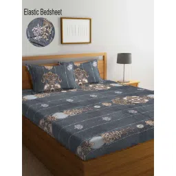 Klotthe Grey Cotton Blend 300 TC Elastic Bed Sheet With 2 Pillow Covers-picture-32