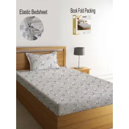 Klotthe Grey Cotton Blend 300 TC Single Elastic Bedsheet With 1 Pillow Cover-picture-33