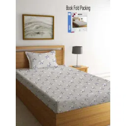 Klotthe Grey Cotton Blend 300 TC Singlet Bedsheet With 1 Pillow Cover-picture-34