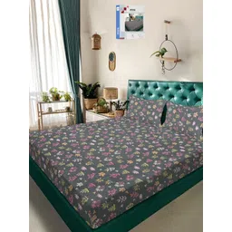 KLOTTHE Grey Floral 300 TC Cotton Blend Double Bedsheet in Book Fold Packing-picture-24