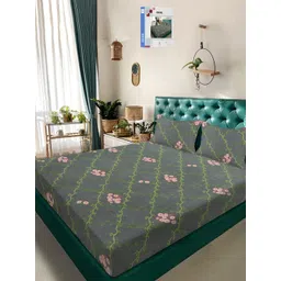 KLOTTHE Grey Floral 300 TC Cotton Blend Double Bedsheet in Book Fold Packing-picture-26