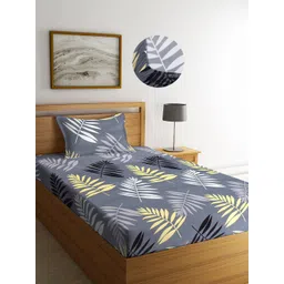 KLOTTHE Grey Floral 300 TC  Elasticated Single Bedsheet with Pillow Cover-picture-32