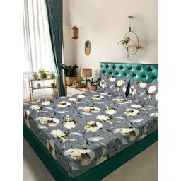 KLOTTHE Grey Floral 300 TC King Bedsheet with 2 Pillow Covers-picture-31