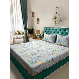 KLOTTHE Grey Floral Printed 300 TC Bedsheet With 2 Pillow Covers 2.50 m x 2.25m-picture-38