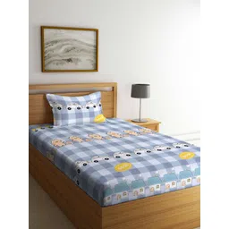 KLOTTHE Kids Grey Checked 300 TC Single Bedsheets With 1 Pillow Cover-picture-37