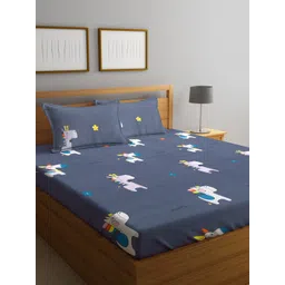 KLOTTHE Kids Grey Printed 300 TC Cotton Blend Double King Bed Sheet with 2 Pillow Covers-picture-13
