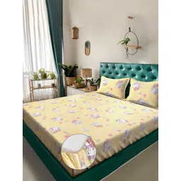 KLOTTHE Kids Yellow & Pink Printed Pure Cotton 400 TC King Bedsheet Sets - 2.25 m x 1.5 m-picture-40