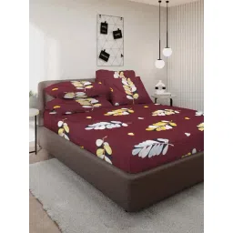 Klotthe Maroon 300 TC Polycotton Double Bedsheet with 4 Pillow Covers-picture-22