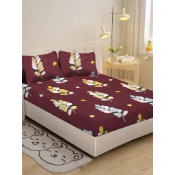 Klotthe Maroon 300 TC Polycotton Single Bedsheet with 2 Pillow Covers-picture-33