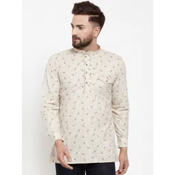 KLOTTHE Men Beige & Brown Printed Cuffed Sleeve Kurta-picture-19