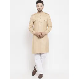 KLOTTHE Men Beige Solid Pathani Kurta-picture-32