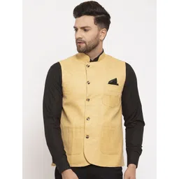 KLOTTHE Men Beige Solid Woven Nehru Jacket-picture-16