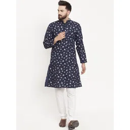 KLOTTHE Men Blue & White Printed Kurta with Pyjamas-picture-10