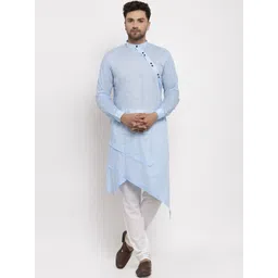 KLOTTHE Men Blue Layered Pure Cotton Kurta with Pyjamas-picture-24