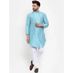 KLOTTHE Men Blue Woven Design A-Line Silk Kurta-picture-29
