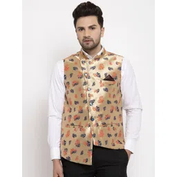 KLOTTHE Men Gold-Coloured Woven Design Nehru Jackets-picture-19