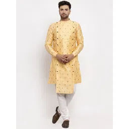 KLOTTHE Men Gold-Toned Printed Kurta with Churidar Pyjamas-picture-41
