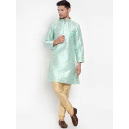 KLOTTHE Men Green & Golden Woven Design Straight Kurta-picture-10