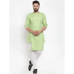 KLOTTHE Men Green Striped Straight Kurta-picture-17