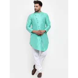 KLOTTHE Men Green Woven Design A-Line Silk Kurta-picture-22