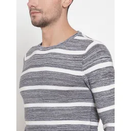 KLOTTHE Men Grey & White Striped Pullover Sweater image 2