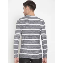 KLOTTHE Men Grey & White Striped Pullover Sweater image 4