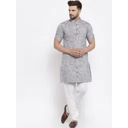 KLOTTHE Men Grey Checked Cotton Kurta-picture-13