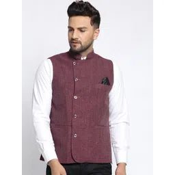 KLOTTHE Men Magenta Solid Nehru Jackets-picture-22