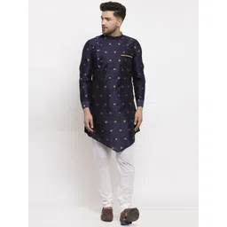 KLOTTHE Men Navy Blue & Gold-Coloured Woven Design A-Line Kurta-picture-36