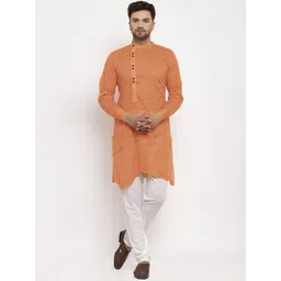 KLOTTHE Men Orange Angrakha Kurta with Churidar-picture-17