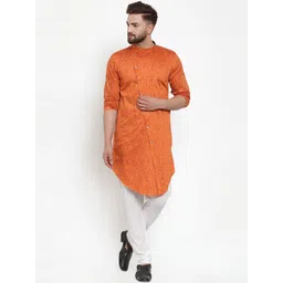 KLOTTHE Men Orange Printed Straight Kurta-picture-10