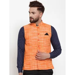 KLOTTHE Men Orange Woven Design Cotton Nehru Jacket-picture-21