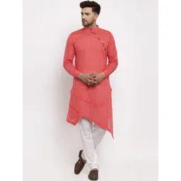KLOTTHE Men Peach-Coloured Solid A-Line Kurta-picture-36