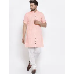 KLOTTHE Men Peach-Coloured Solid Kurta-picture-13